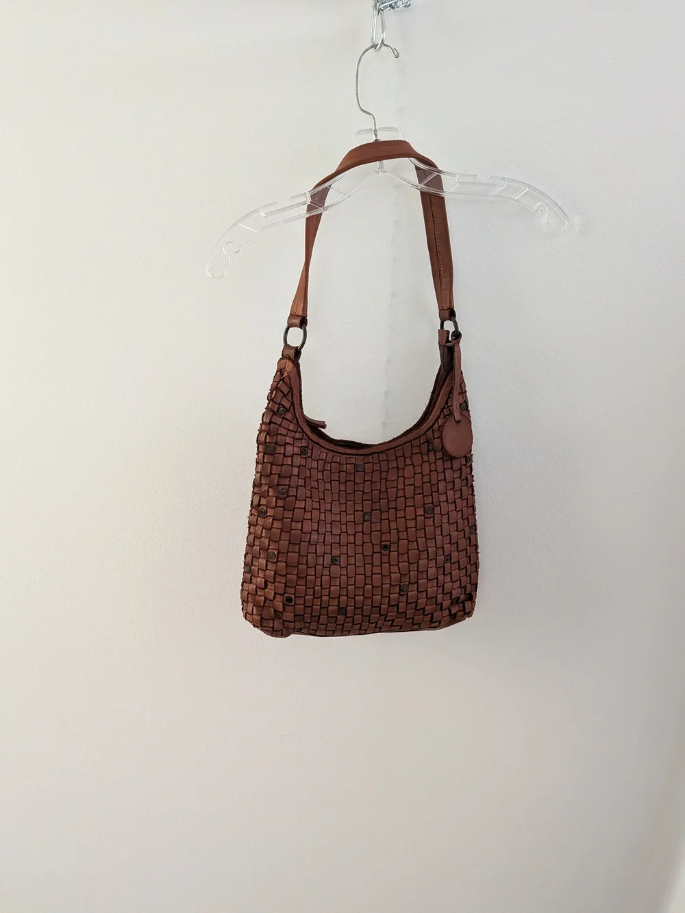 Anchor-Accent Woven Hobo Bag in Brown